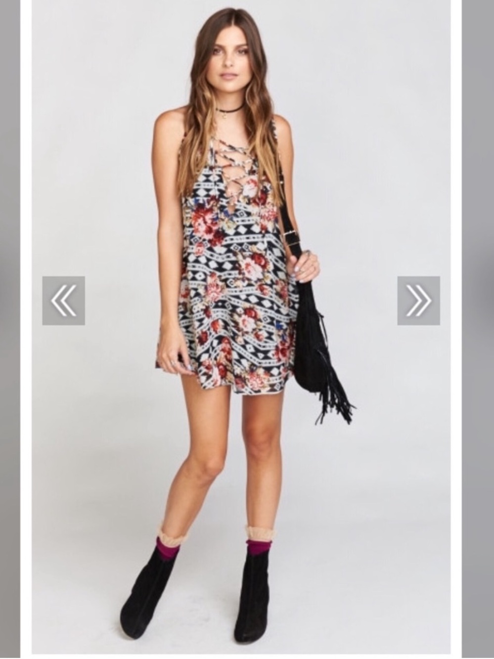 Show Me Your MuMu Black and Pink Floral Lace-Up Halter Mini Dress M